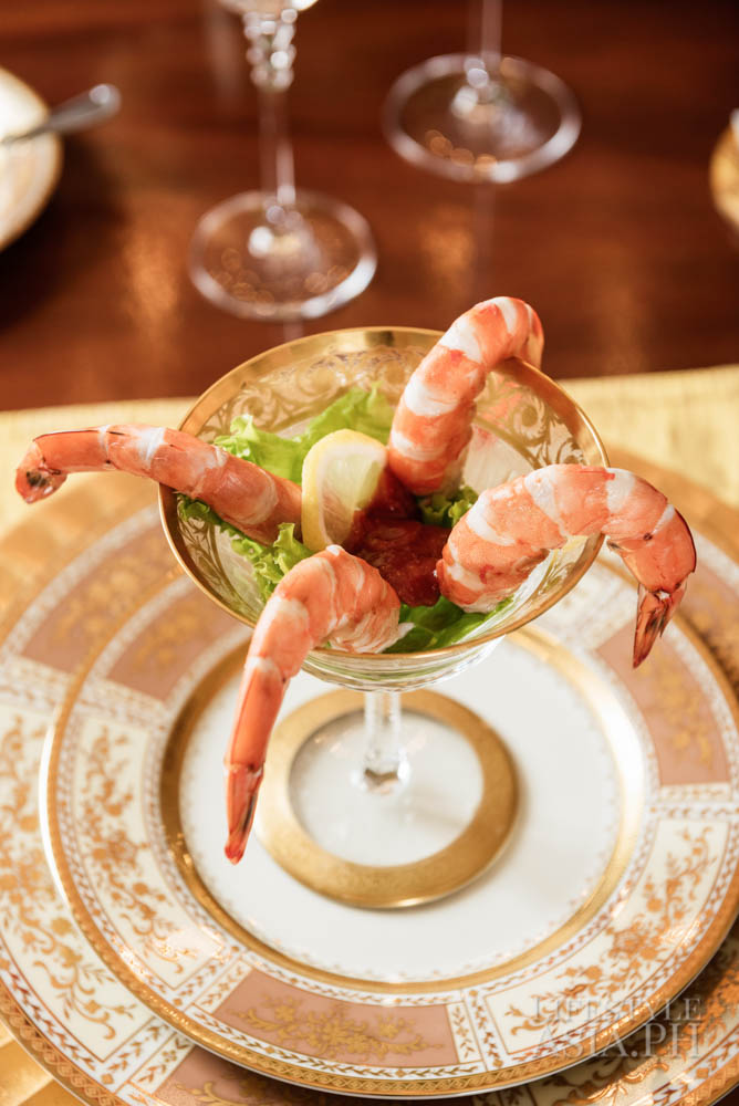 Shrimp cocktail acts as the second course