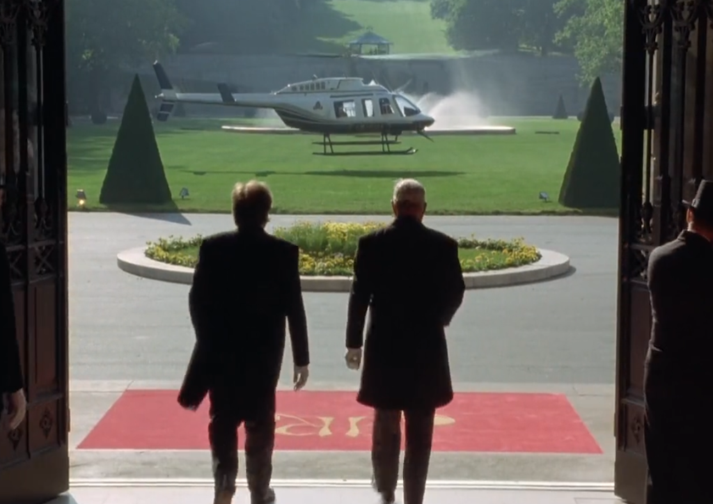 The private helicopter arrives at the Rich Estate