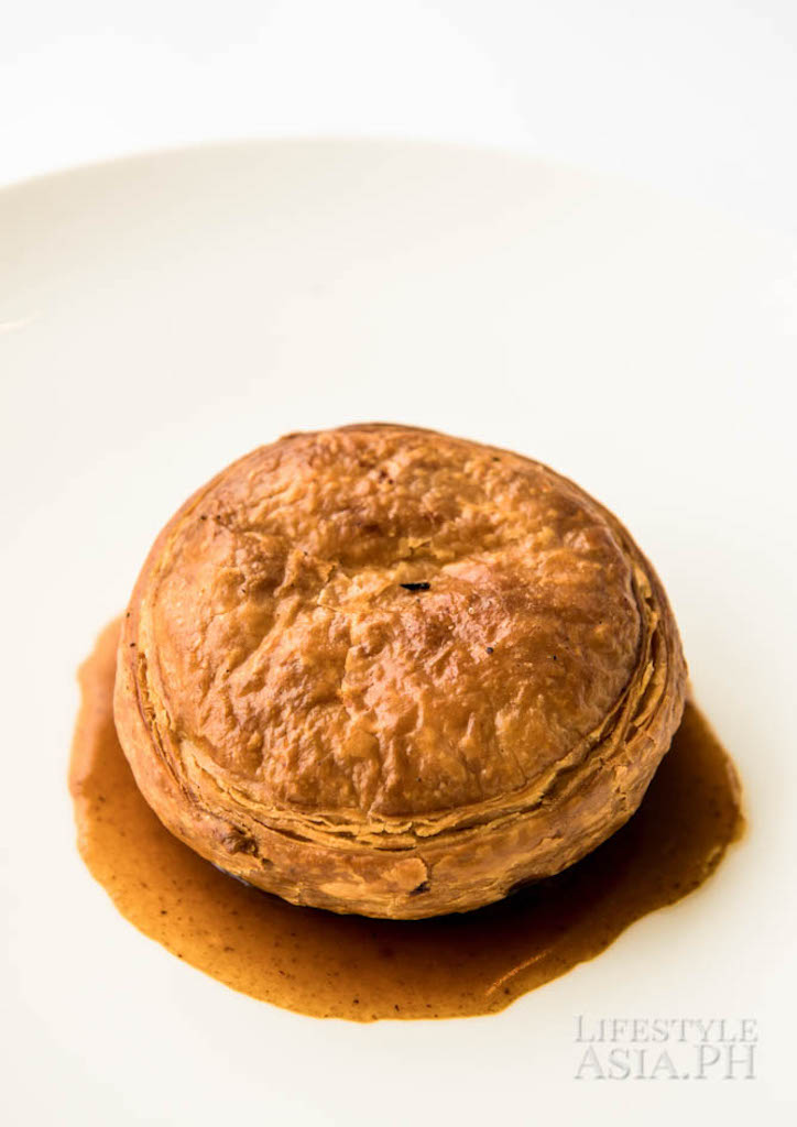 Traditional puff pastry is stuffed with foie gras