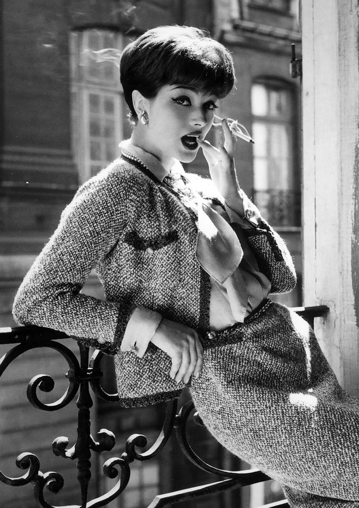 Marie-Helene Arnaud wearing Chanel in Vogue, 1958