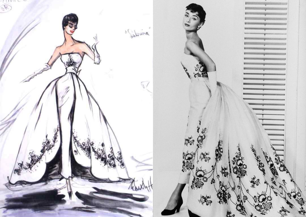 Edith Head's original sketch (in collaboration with Hubert de Givenchy) for a gown worn by Audrey Hepburn in Sabrina (1954)