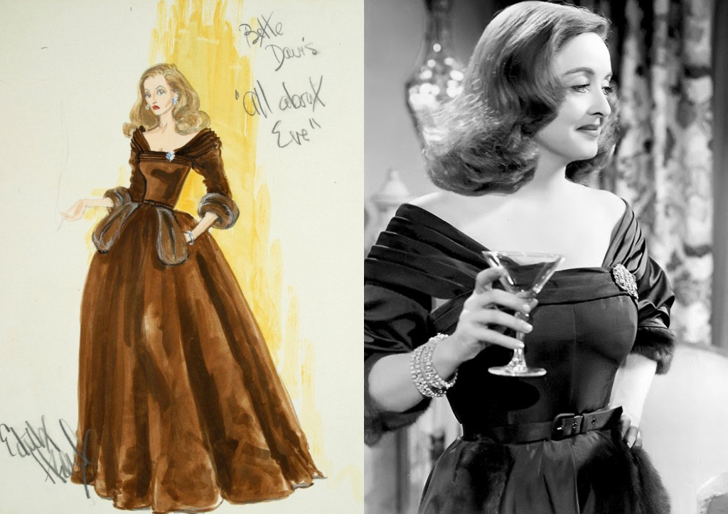 Edith Head's original sketch of a gown worn by Bette Davis in All About Eve (1950)