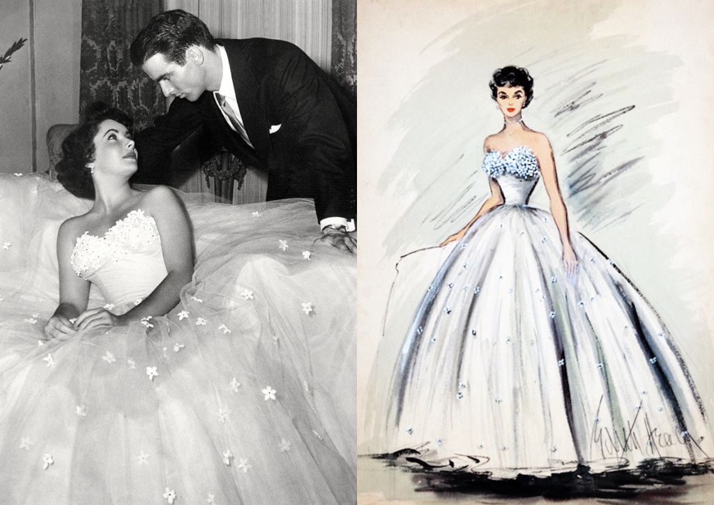 Edith Head's original sketch of a gown worn by Elizabeth Taylor in A Place in the Sun (1951)