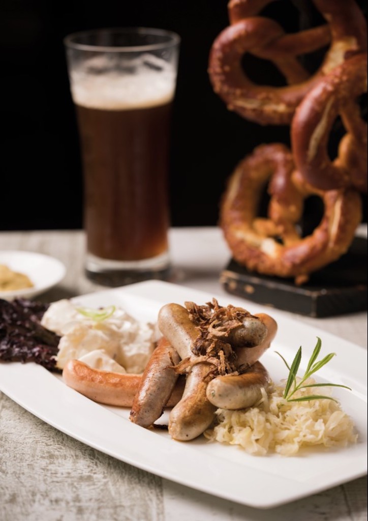 Platter of freshly grilled Bavarian sausages