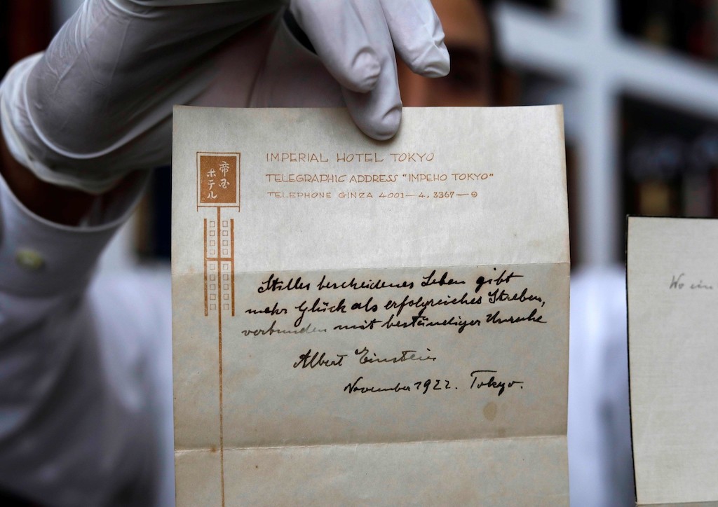 A note by Albert Einstein written in 1922 (Photograph courtesy of TheHeatMag.com)