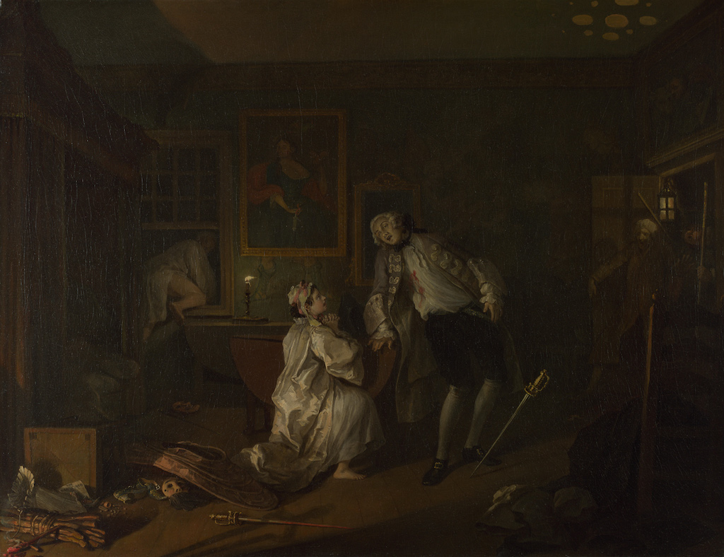 The Bagnio - Fifth painting of the series Marraige A-la-Mode painted by William Hogarth