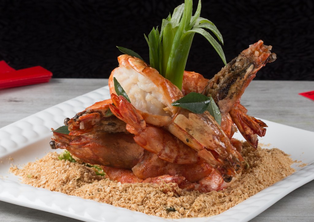 Malaysian style prawns cooked with crispy cereal crumbs