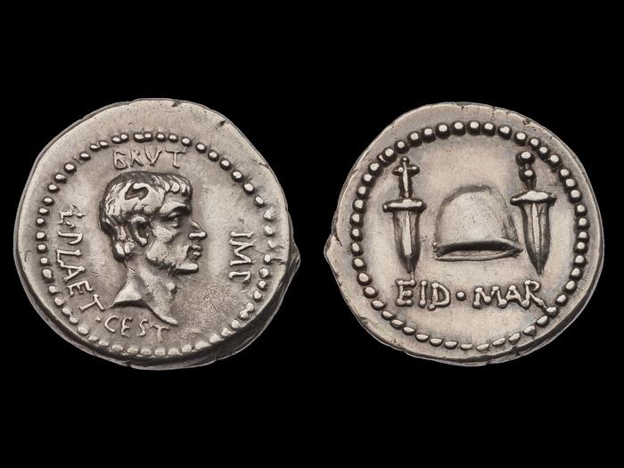 Silver version of Eid Mar coin minted by Marcus Junius Brutus
